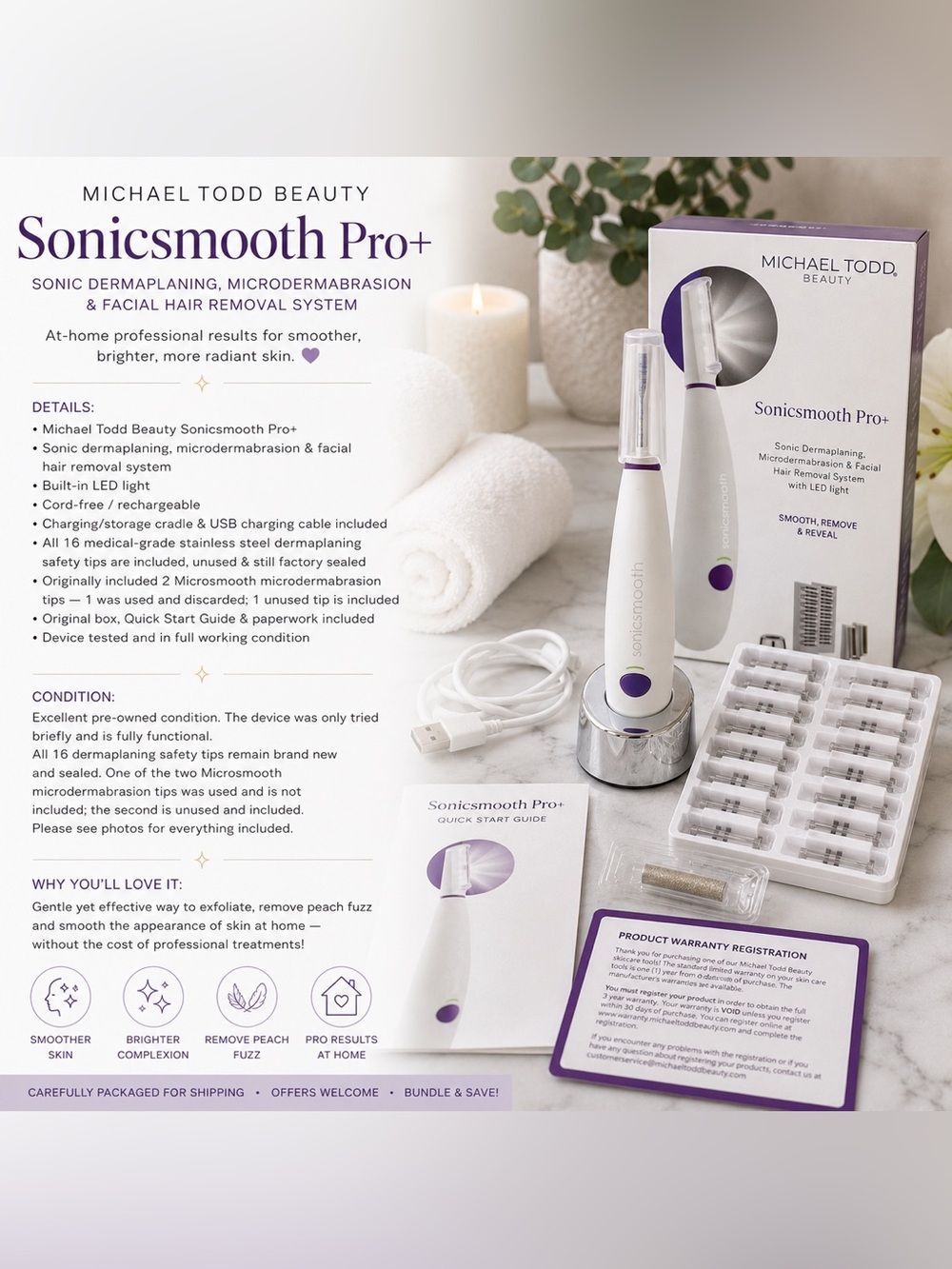 Michael Todd Beauty Sonicsmooth Pro+ Dermaplaning & Microdermabrasion System